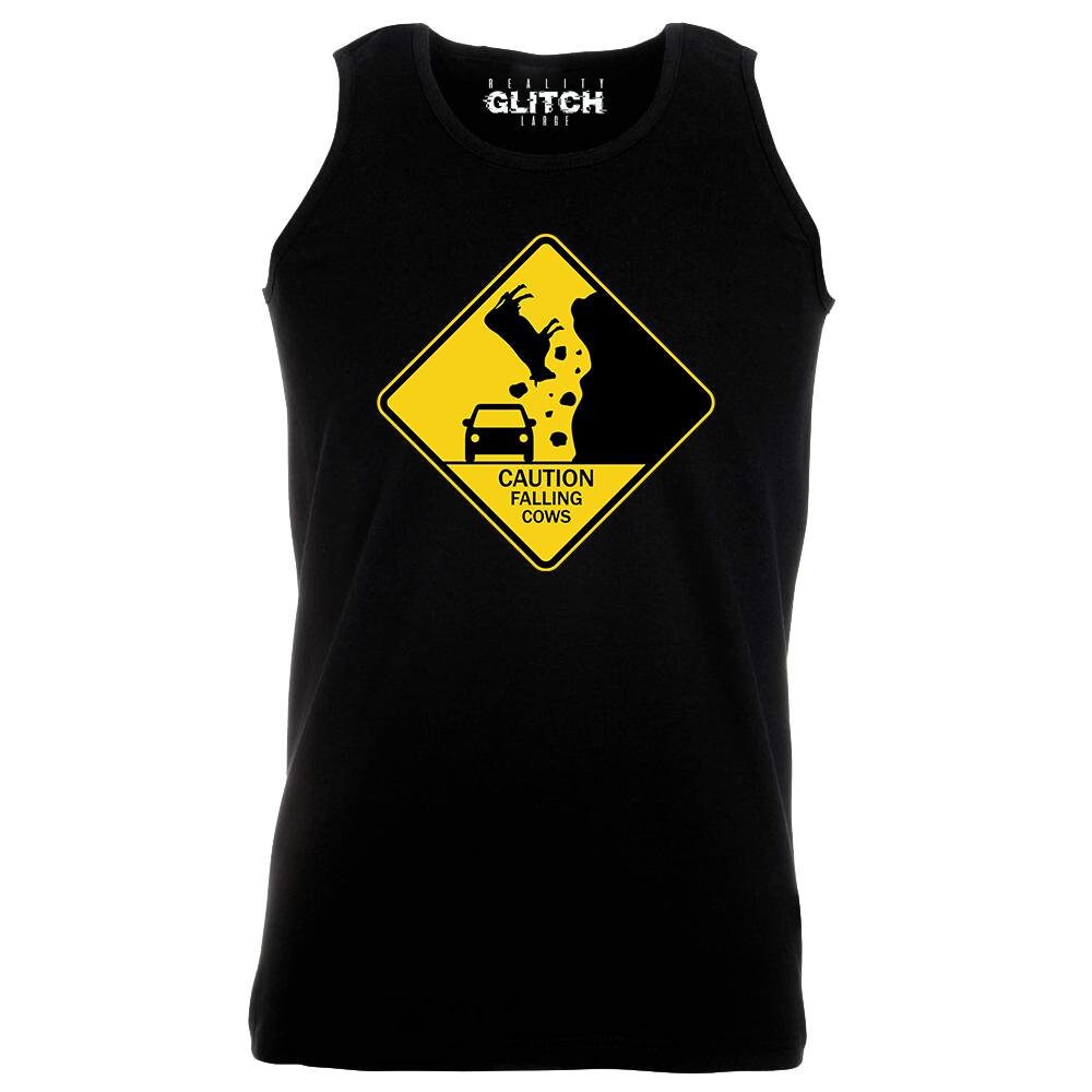 Image of Caution Falling Cows Mens Vest Funny Joke Animals Rocks Traffic Sign