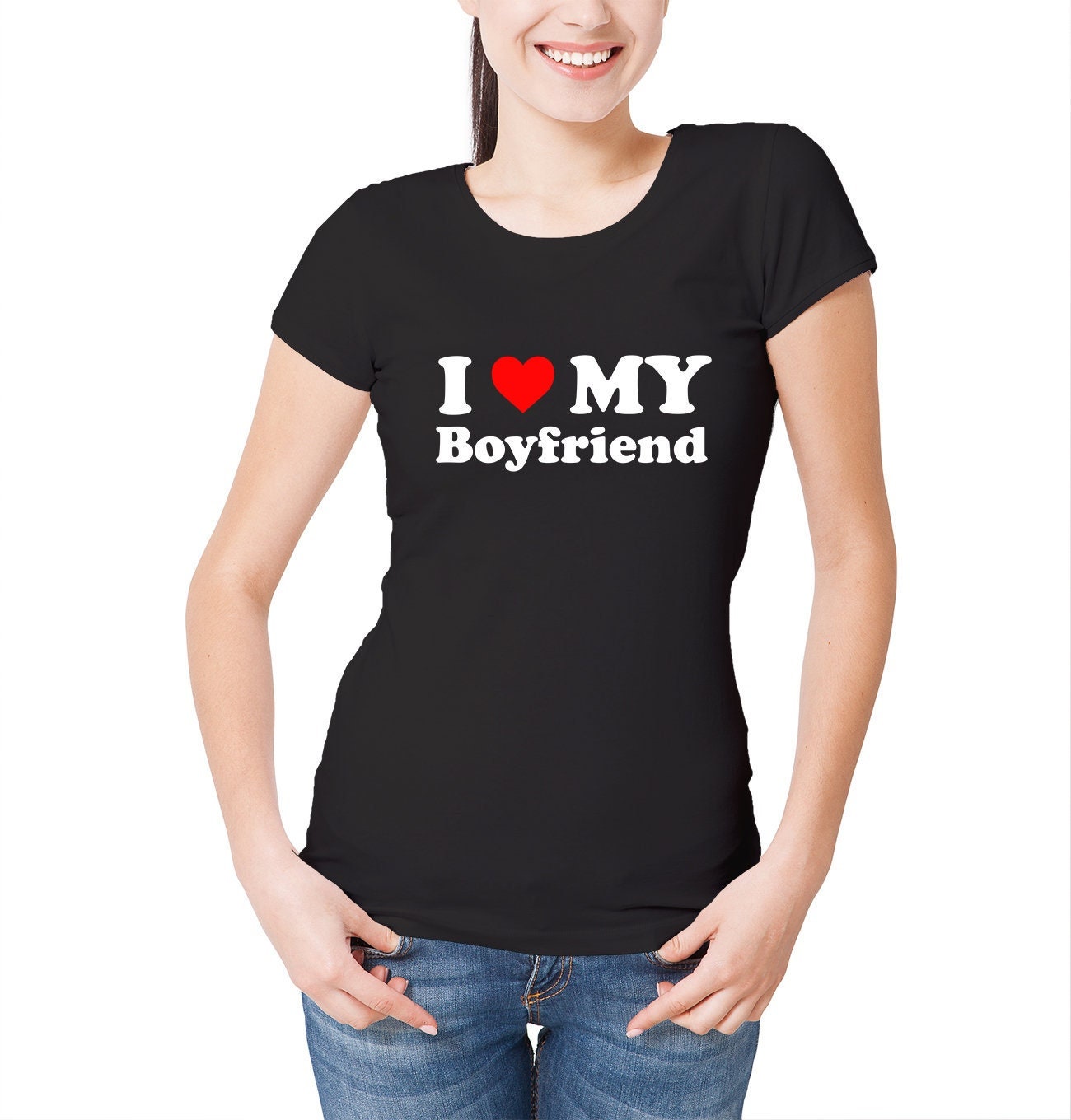 レディース I Love My BoyfriendTシャツ 面白いバレンタインデー記念日 