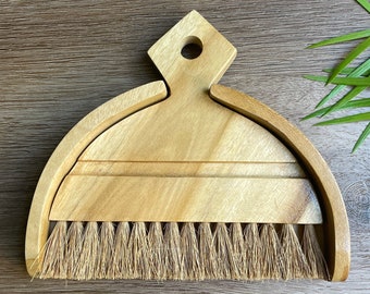 Diamond Shaped Handle Mini Wooden Dustpan with Brush | Eco Friendly Dustpan | Table Dustpan with Brush | Minimalist Home Decor