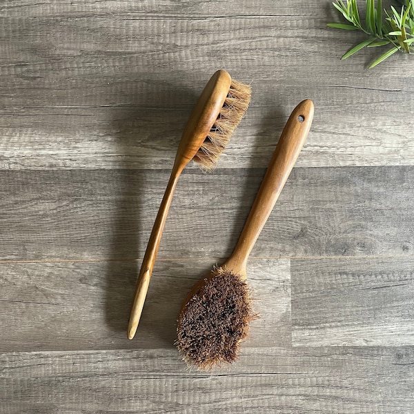 Curved Handle Shower Brush | Wet or Dry Body Brush | Back Scrubber | Skin Exfoliating Body Brush | Vegan Body Brush