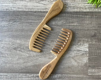 Teak Wood Detangling Comb | Sustainable Wooden Detangler Comb | Wooden Detangling Comb | Wide Tooth Comb for Natural Curly Hair |