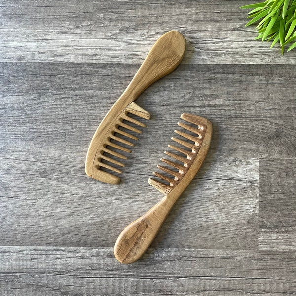 Teak Wood Detangling Comb | Sustainable Wooden Detangler Comb | Wooden Detangling Comb | Wide Tooth Comb for Natural Curly Hair |