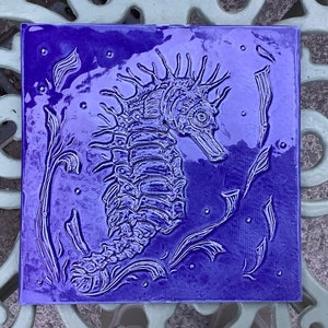 Handmade Seahorse relief tile