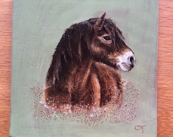 Beautiful Exmoor pony, handmade and hand painted tiles