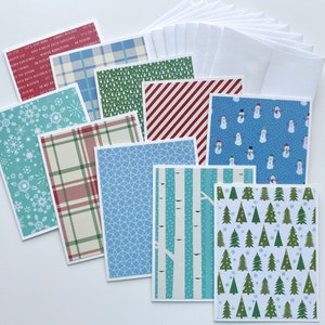 Ensemble de 10 cartes de Noël faites à la main, paquet de cartes de vœux vierges, cartes de notes d'hiver