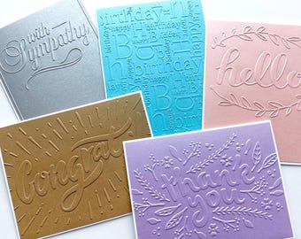Cards for any Occasion, Embossed Greeting Cards Set, Thank You, Congratulations, Hello, Birthday Card Set