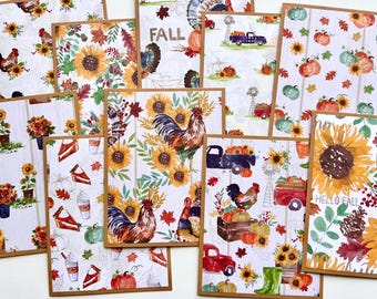Set of 10 Fall Note Cards, Handmade Thanksgiving Cards, Blank Greeting Card Pack