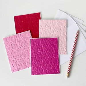 Handmade Valentine Cards with Embossed Tiny Hearts, Set of 4, Love Note Cards, Galentines Day Cards
