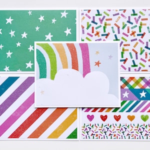 Jeu de 5 cartes de correspondance arc-en-ciel, cartes pour enfants, cartes vierges avec touches de paillettes