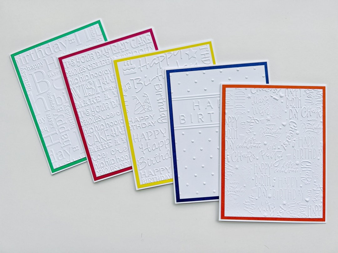 Embossed Birthday Cards: Handmade Cardstock Set of 5 - Etsy Canada