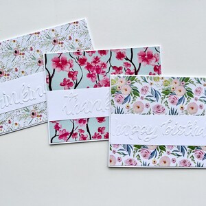 Ensemble de cartes de voeux florales, merci, je pense à vous, cartes de joyeux anniversaire