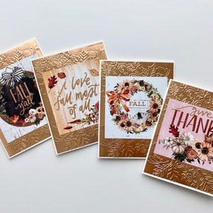 Cartes de Thanksgiving, cartes de voeux d'automne en or rose, jeu de cartes en relief Hello Fall