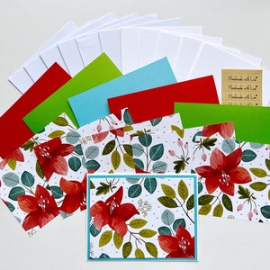 Christmas Card Making Kit with Poinsettias, DIY Greeting Cards