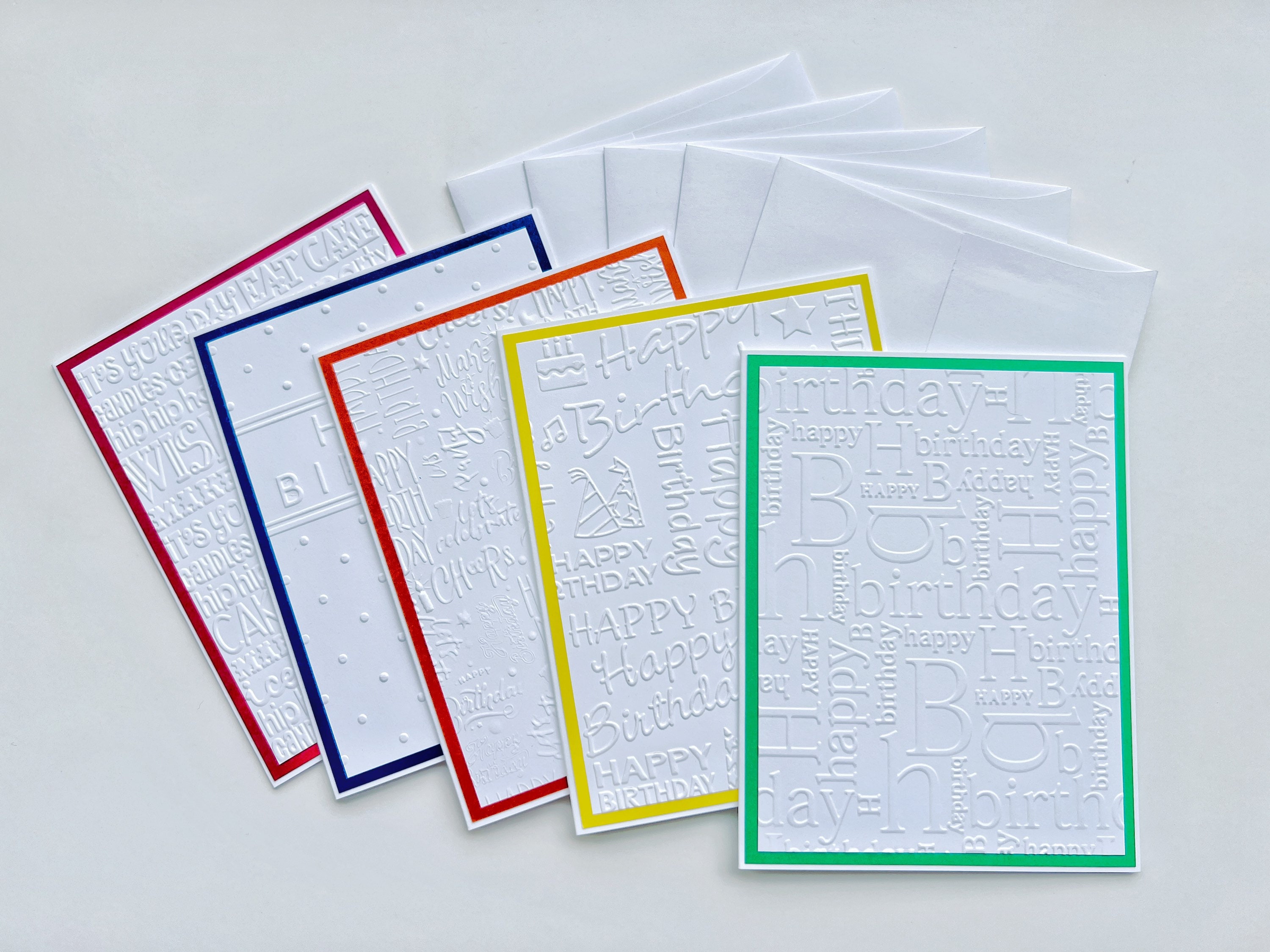 Embossed Birthday Cards: Handmade Cardstock Set of 5 - Etsy Canada