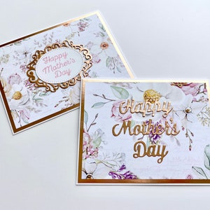 Cartes florales de la fête des mères, carte faite à la main pour maman, avec des accents de feuille d’or rose