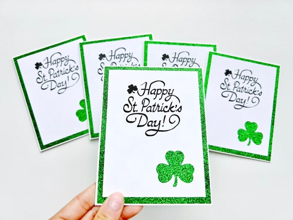 Happy St. Patrick Day Cards with Glitter Shamrock