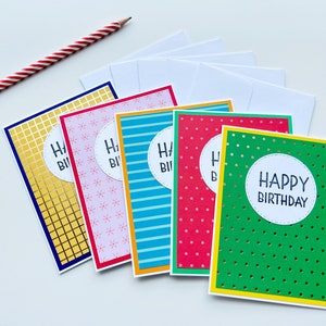 Lot de 5 cartes de joyeux anniversaire faites main