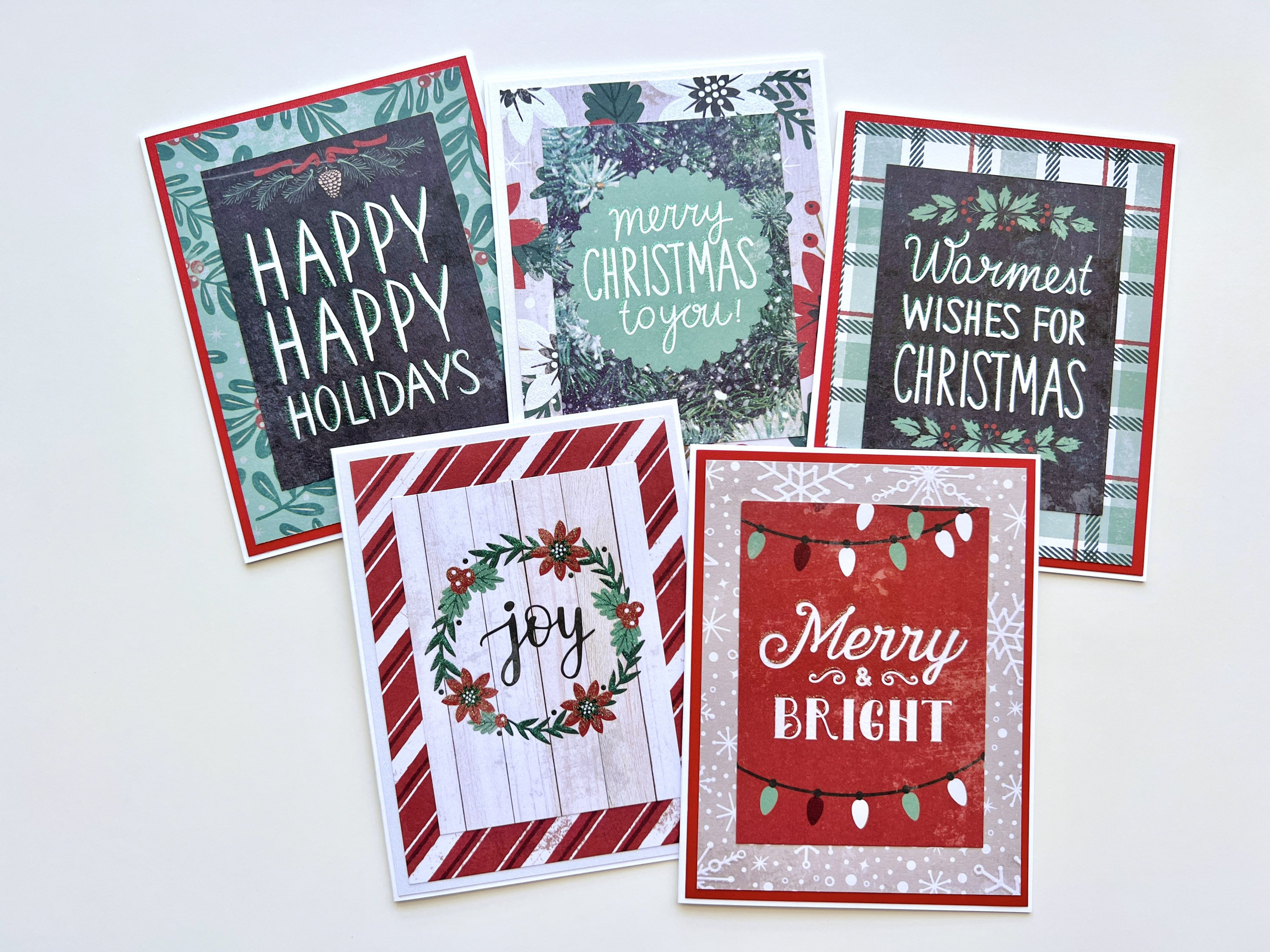 Lot de 5 cartes de voeux de Noël faites main