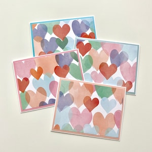 Lot de 4 cartes de Saint-Valentin, cartes de Saint-Valentin faites main, cartes pastel avec enveloppes