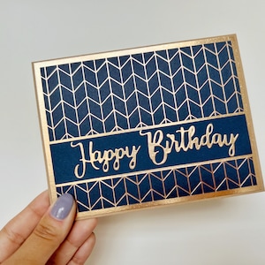 Carte d'anniversaire masculine, cartes d'anniversaire pour homme, carte de voeux en bleu marine et or rose,