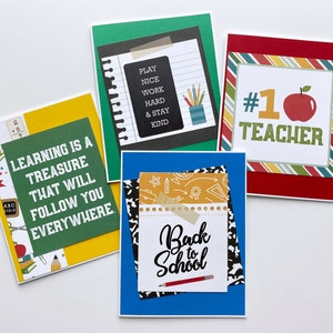 Lot de 4 cartes pour la rentrée scolaire, premier jour d'école, carte de remerciement pour enseignant