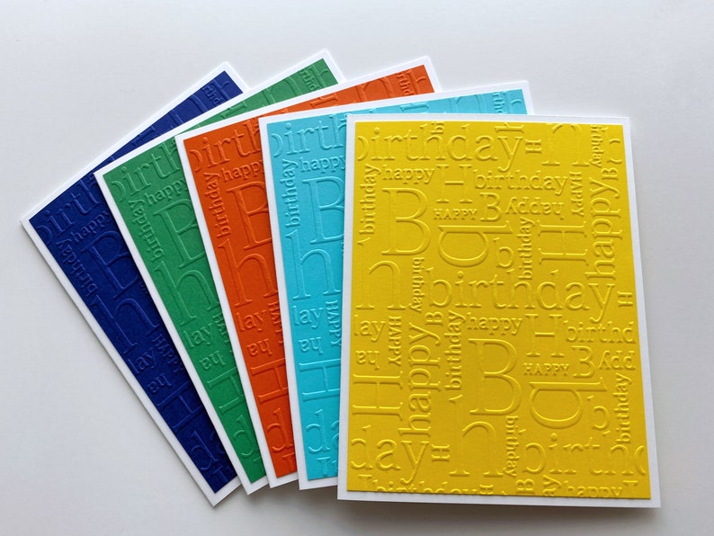 Happy Birthday Cards Handmade, Embossed Cards Set of 5 - Etsy
