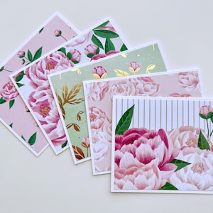 Cartes de voeux florales avec pivoines, idée cadeau fête des mères, jeu de cartes de correspondance vierges