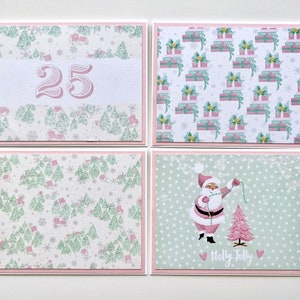 Jolies cartes de Noël aux couleurs pastel, cartes de Noël roses faites main, lot de 4