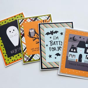Cute Halloween Card Set of 4, Handmade Halloween Cards for Kids