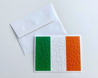 Irish Flag Card Handmade, Embossed Shamrocks, St. Patrick’s Day Cards