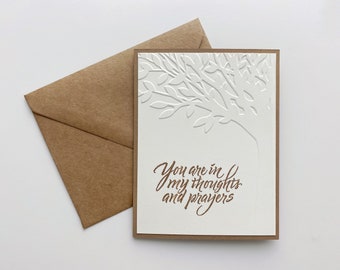 Sympathy Cards, Thoughts and Prayers Handmade Cards, Embossed Tree Sympathy Cards, Condolences Cards