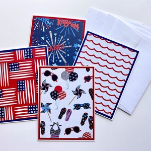 Cartes du 4 juillet, lot de 4 cartes fait main pour le jour de l'indépendance