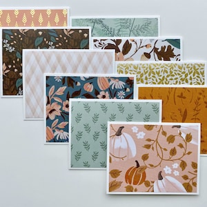 Cartes citrouilles roses, lot de 10 cartes de voeux d'automne faites main, paquet de cartes de Thanksgiving