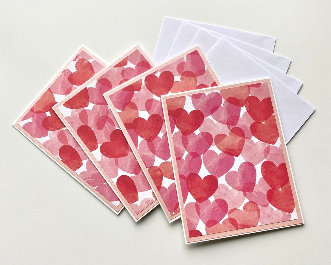 Love Note Cards Handmade Cards With Watercolor Hearts Etsy UK