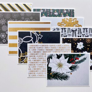 Cartes de Noël noires et dorées, ensemble de cartes de Noël faites à la main de 10 avec des accents dorés