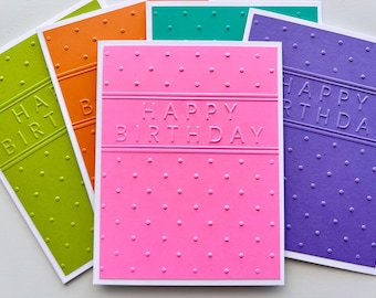 Handmade Embossed Happy Birthday Cards in Bright Colors, Set of 5