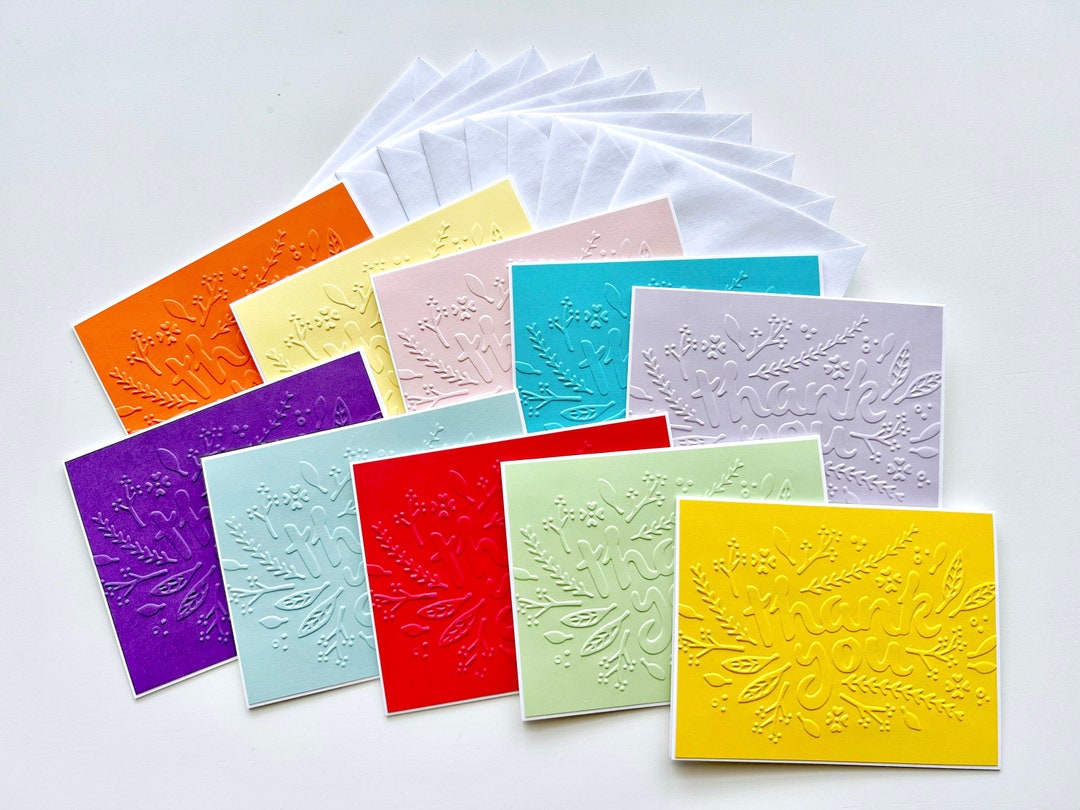 Set of 10 Handmade Embossed Thank You Cards - Etsy