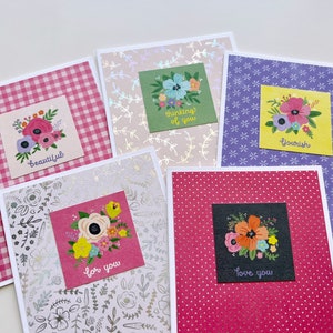 Greeting Card Set, Floral Note Card, Thinking of You Handmade Cards