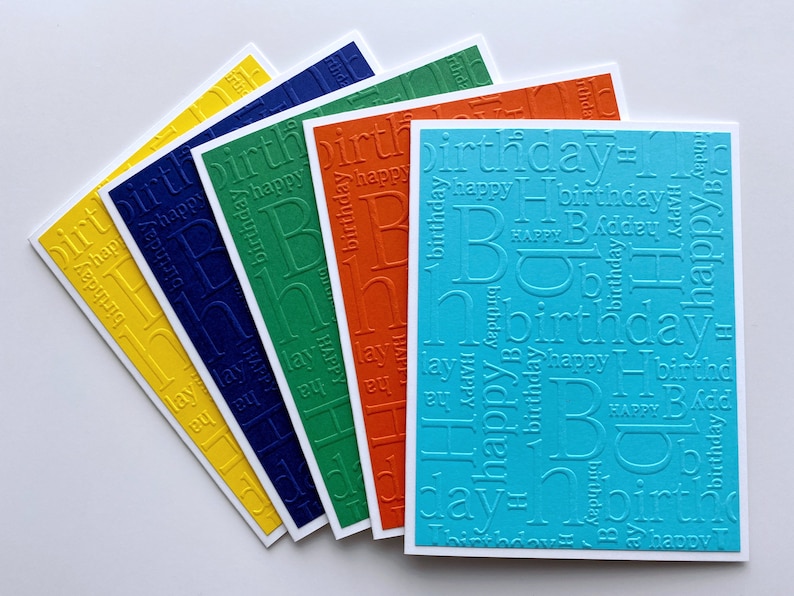 Happy Birthday Cards Handmade, Embossed Cards Set of 5 - Etsy