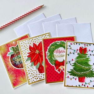 Belles cartes de voeux de Noël, lot de 4