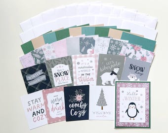 Winter Card Making Kit: DIY Holiday Cards, Pastel Colors