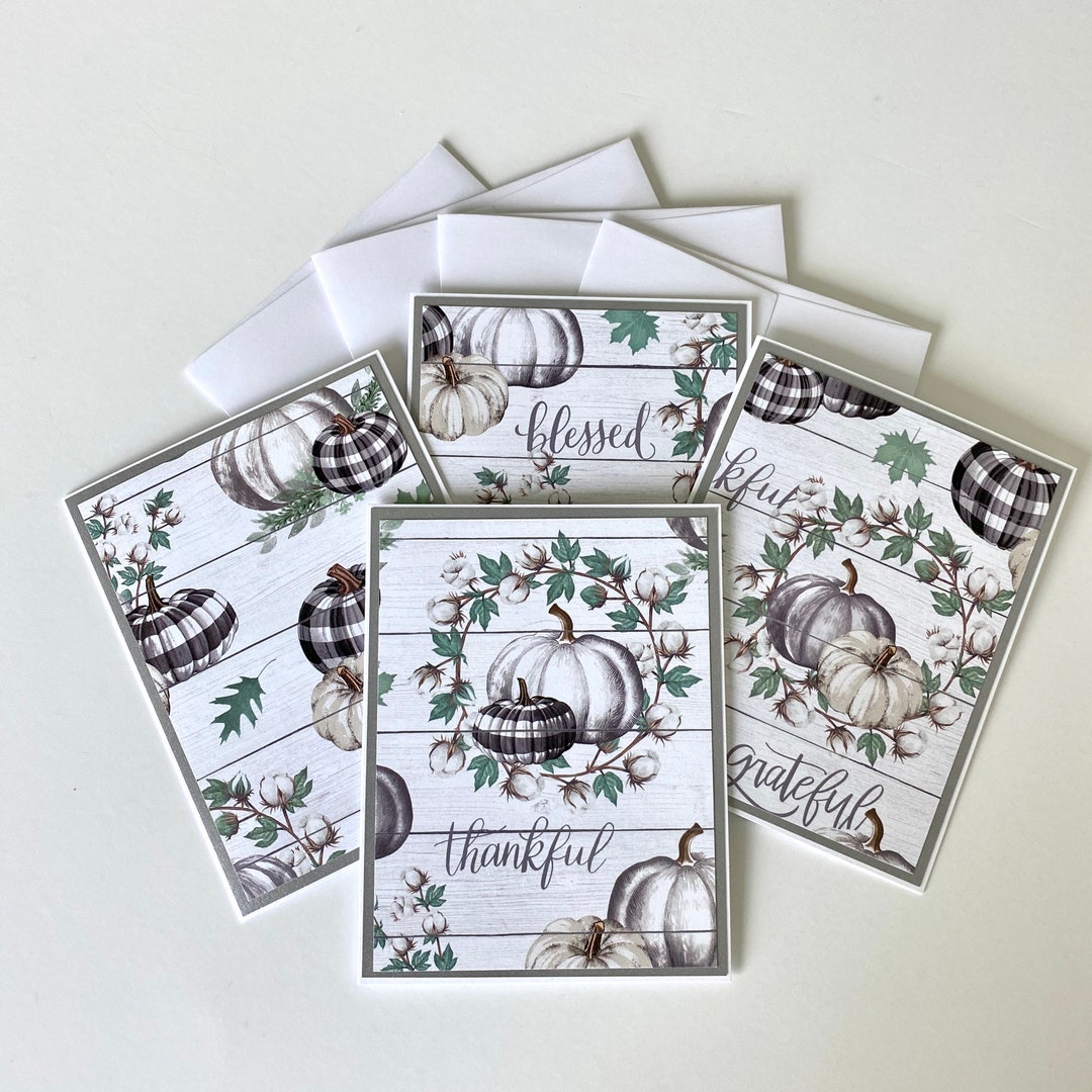 Thanksgiving Cards, Greeting Cards With Plaid Pumpkins in Farmhouse ...
