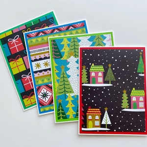 Lot de 4 cartes de Noël faites main, cartes de voeux d'hiver, cartes de correspondance de Noël