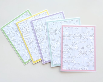 Embossed Cross Easter Cards: Handmade Religious Spring Greetings - Set of 5
