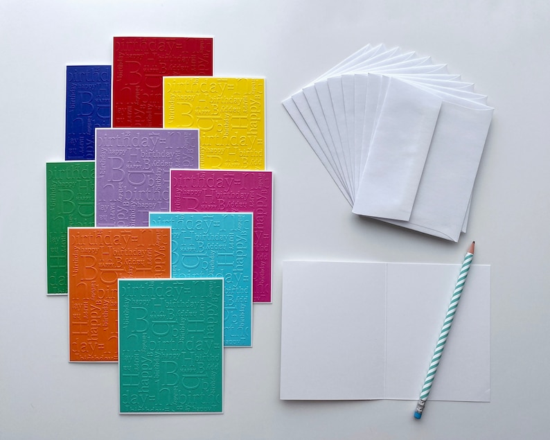 Handmade Embossed Happy Birthday Cards, Set of 10, Greeting Card Pack ...