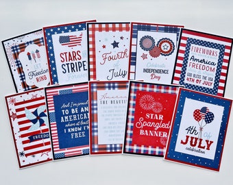 Cartes 4 juillet, lot de cartes Fête de l'indépendance, lot de cartes de voeux