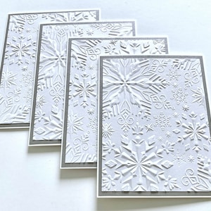 Handmade Embossed Christmas Cards Set of 4, Snowflakes Christmas Card, Handmade Christmas Cards With Envelopes