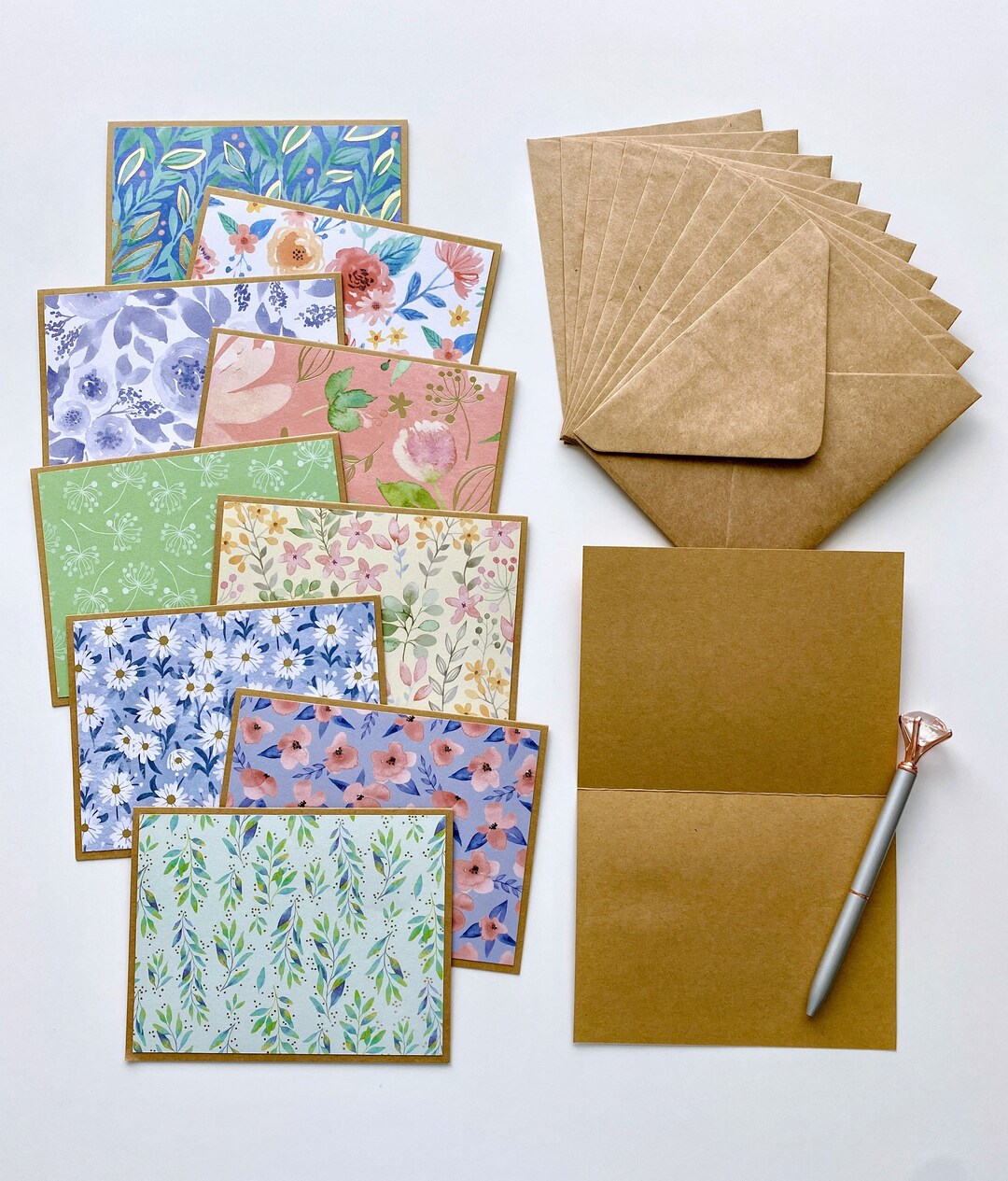 Floral Note Card Set: Handmade Watercolor Cards With Gold Foil Accents ...