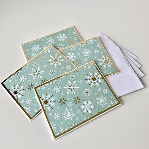 Lot de 4 cartes de correspondance de Noël, cartes de Noël faites main, cartes de Noël flocons de neige avec accents dorés