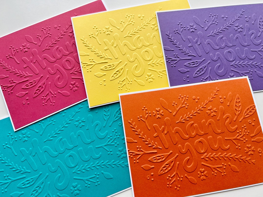 Handmade Embossed Thank You Cards - Bright Colors, Set of 5 - Etsy